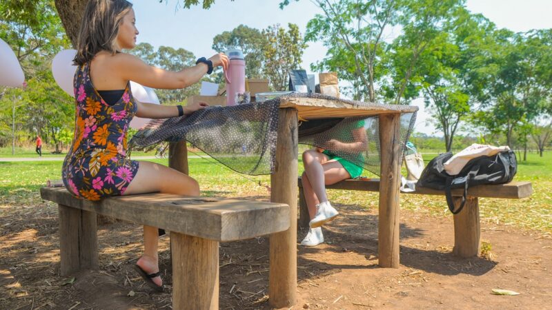 Parque Ecológico de Águas Claras ganha 11 bancos e mesas de madeira